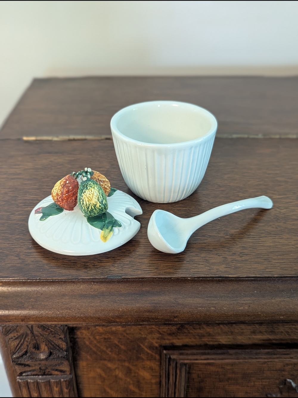 Italian Ceramic Ribbed Condiment Jar with Spoon - Picture 4 of 7